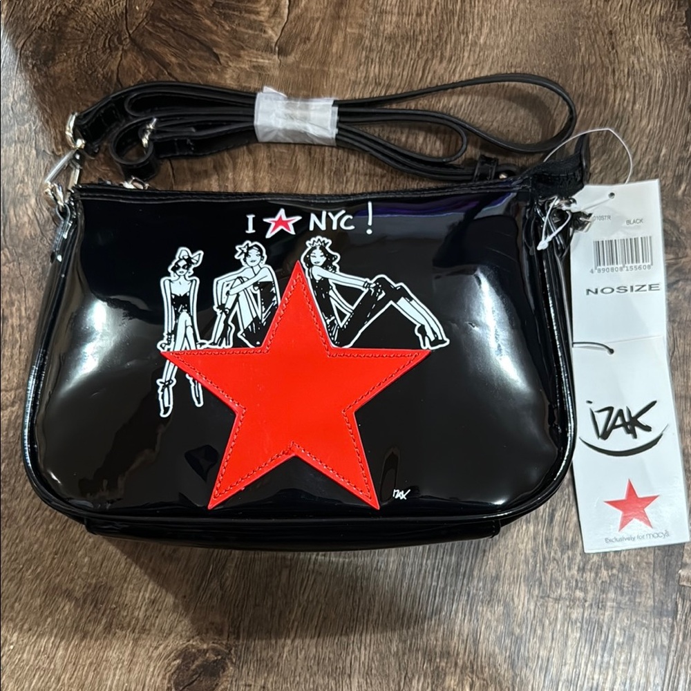 Red Star Black Crossbody Bag with Glossy Finish